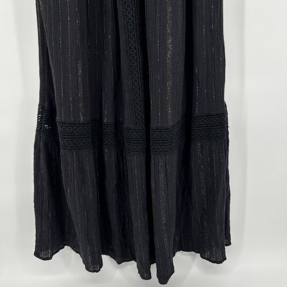 Anthropologie Maeve Abilene Maxi Dress Size M Black Crochet Tassel Cotton Lurex - Picture 4 of 11